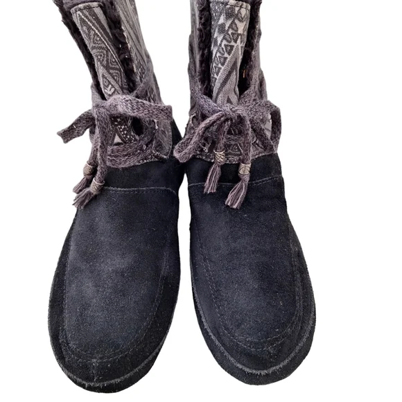 Sanuk Women's Soulshine Chill Black Faux Fur Trim Lace Front Suede Boots 7M - Picture 8 of 9